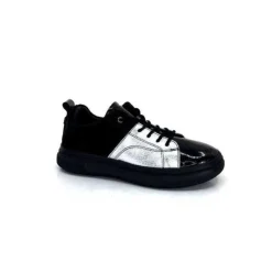 Ivoire0401a Ivoire 500-353 Cuir Noir & Argente*Femme Baskets