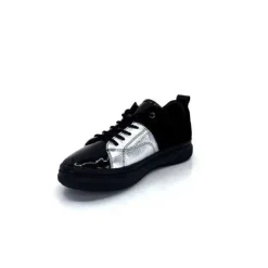 Ivoire0401a Ivoire 500-353 Cuir Noir & Argente*Femme Baskets