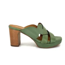 Ivoire0399a Ivoire 6080 Cuir Vert Olive*Femme Mules