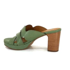 Ivoire0399a Ivoire 6080 Cuir Vert Olive*Femme Mules