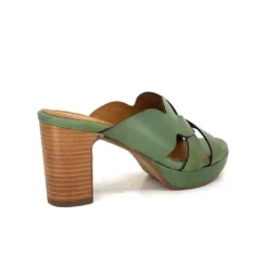 Ivoire0399a Ivoire 6080 Cuir Vert Olive*Femme Mules