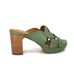 Ivoire0399a Ivoire 6080 Cuir Vert Olive*Femme Mules