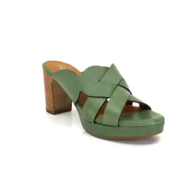 Ivoire0399a Ivoire 6080 Cuir Vert Olive*Femme Mules