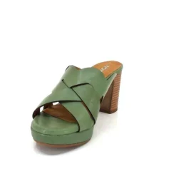 Ivoire0399a Ivoire 6080 Cuir Vert Olive*Femme Mules