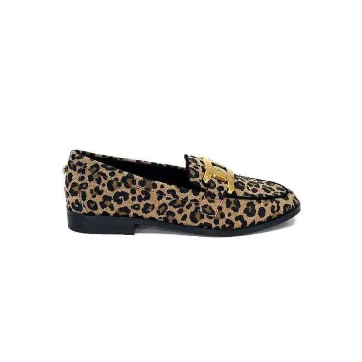 Ivoire0317a Ivoire 2200127-1225 Daim Taupe Imprime Leo*Femme Mocassins