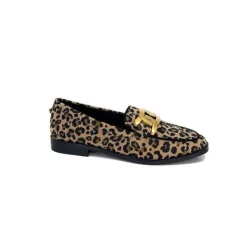 Ivoire0317a Ivoire 2200127-1225 Daim Taupe Imprime Leo*Femme Mocassins