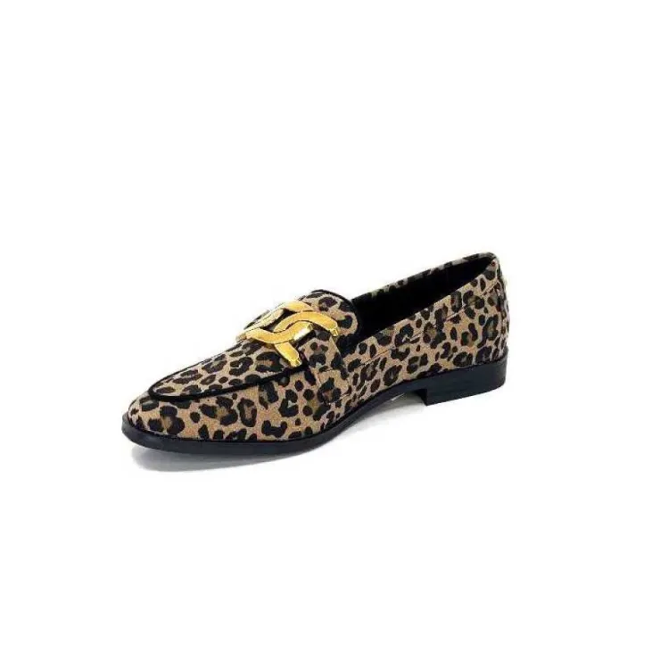 Ivoire0317a Ivoire 2200127-1225 Daim Taupe Imprime Leo*Femme Mocassins