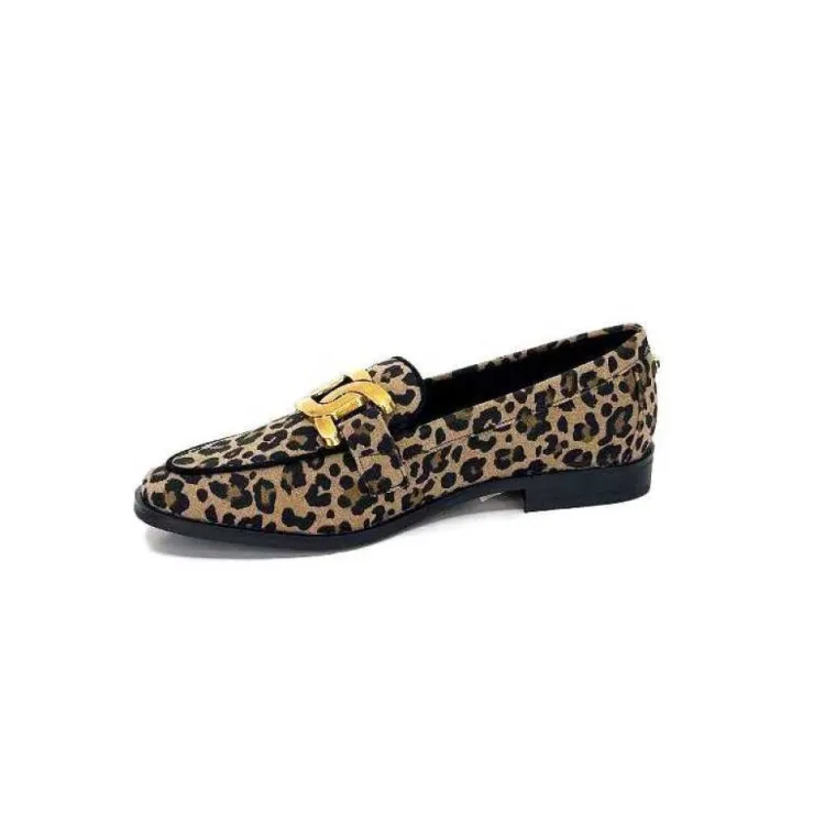 Ivoire0317a Ivoire 2200127-1225 Daim Taupe Imprime Leo*Femme Mocassins