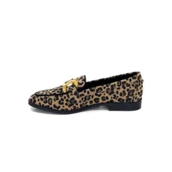 Ivoire0317a Ivoire 2200127-1225 Daim Taupe Imprime Leo*Femme Mocassins