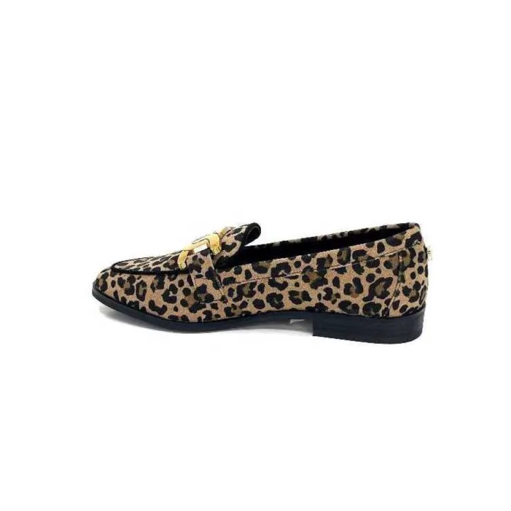 Ivoire0317a Ivoire 2200127-1225 Daim Taupe Imprime Leo*Femme Mocassins