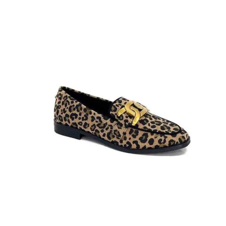 Ivoire0317a Ivoire 2200127-1225 Daim Taupe Imprime Leo*Femme Mocassins