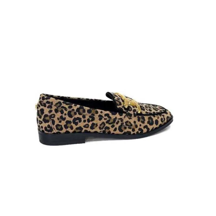 Ivoire0317a Ivoire 2200127-1225 Daim Taupe Imprime Leo*Femme Mocassins
