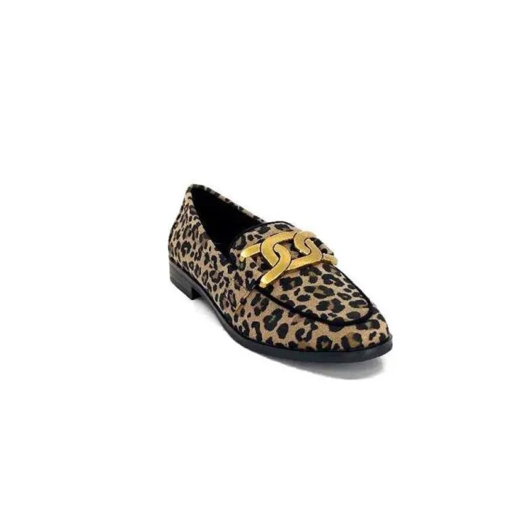 Ivoire0317a Ivoire 2200127-1225 Daim Taupe Imprime Leo*Femme Mocassins
