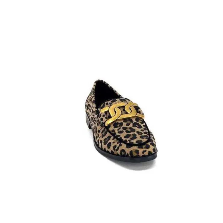 Ivoire0317a Ivoire 2200127-1225 Daim Taupe Imprime Leo*Femme Mocassins