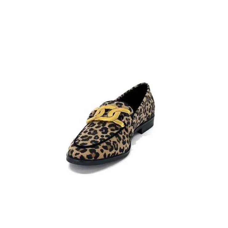 Ivoire0317a Ivoire 2200127-1225 Daim Taupe Imprime Leo*Femme Mocassins