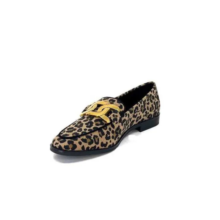 Ivoire0317a Ivoire 2200127-1225 Daim Taupe Imprime Leo*Femme Mocassins