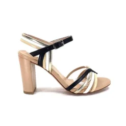 Ivoire0315a Ivoire 002 F85 Gro Cuir Nude Noir*Femme Sandales