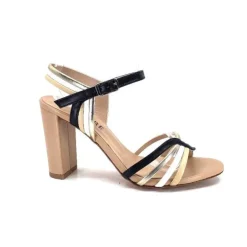 Ivoire0315a Ivoire 002 F85 Gro Cuir Nude Noir*Femme Sandales