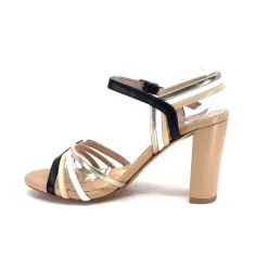 Ivoire0315a Ivoire 002 F85 Gro Cuir Nude Noir*Femme Sandales