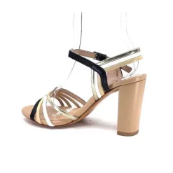 Ivoire0315a Ivoire 002 F85 Gro Cuir Nude Noir*Femme Sandales