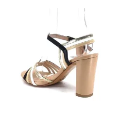 Ivoire0315a Ivoire 002 F85 Gro Cuir Nude Noir*Femme Sandales
