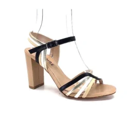 Ivoire0315a Ivoire 002 F85 Gro Cuir Nude Noir*Femme Sandales