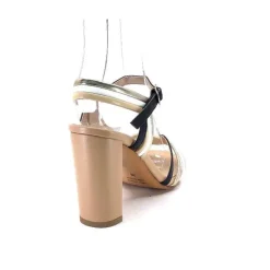 Ivoire0315a Ivoire 002 F85 Gro Cuir Nude Noir*Femme Sandales