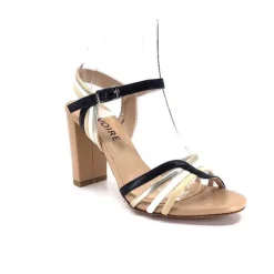 Ivoire0315a Ivoire 002 F85 Gro Cuir Nude Noir*Femme Sandales