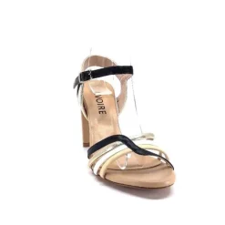 Ivoire0315a Ivoire 002 F85 Gro Cuir Nude Noir*Femme Sandales