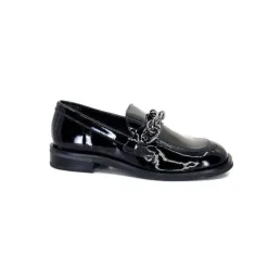 Ivoire0236a Ivoire 77502 Falconi Cuir Vernis Noir*Femme Mocassins