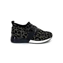 Ivoire0317a Ivoire 2203626 Textile Kaki Noir Leo*Femme Baskets