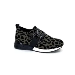 Ivoire0317a Ivoire 2203626 Textile Kaki Noir Leo*Femme Baskets