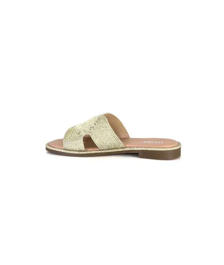 Ivoire0351a Ivoire 157902 Textile Or*Femme Mules