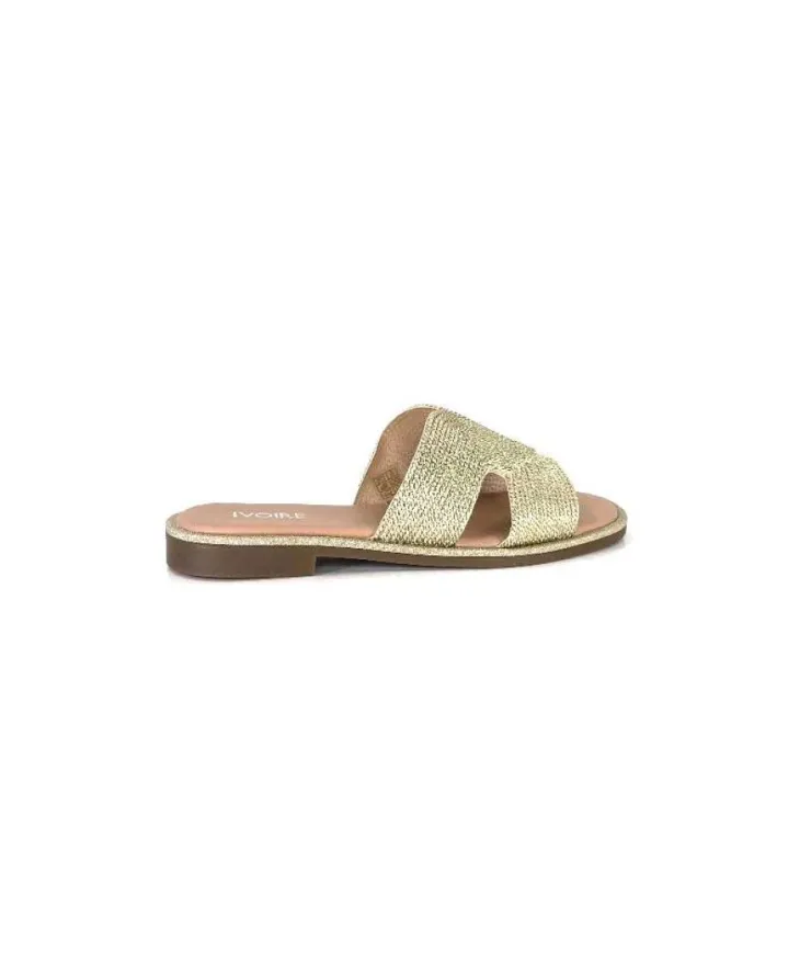 Ivoire0351a Ivoire 157902 Textile Or*Femme Mules