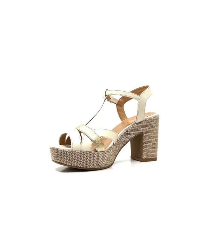 Ivoire0551 Ivoire 2131 Vera Cuir Creme Dore*Femme Plateformes