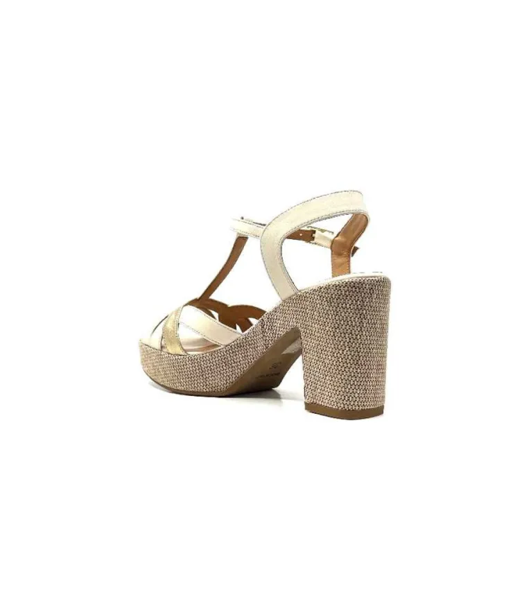 Ivoire0551 Ivoire 2131 Vera Cuir Creme Dore*Femme Plateformes