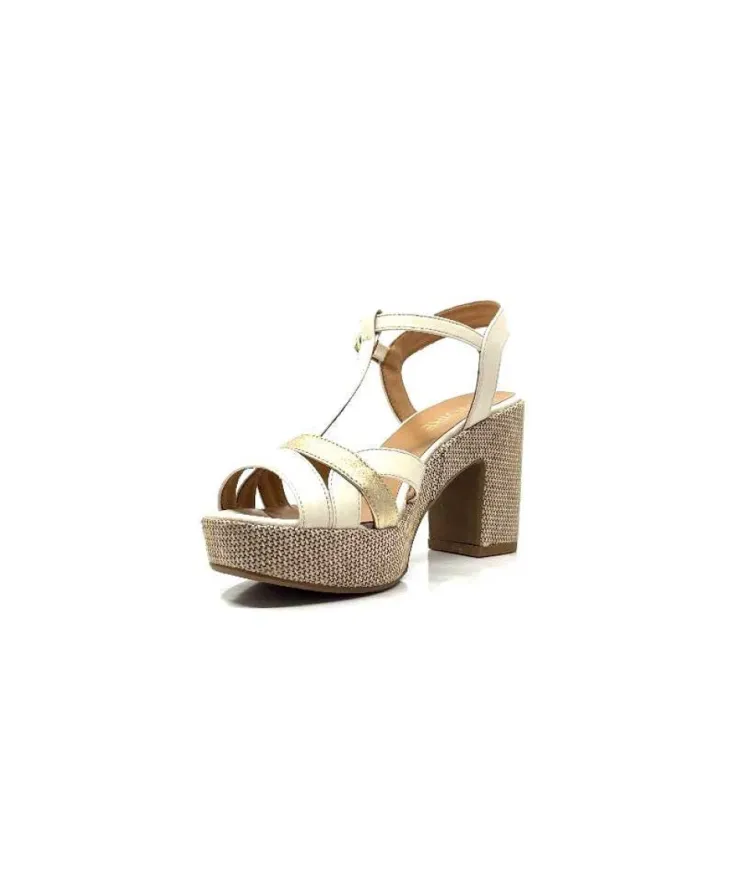 Ivoire0551 Ivoire 2131 Vera Cuir Creme Dore*Femme Plateformes