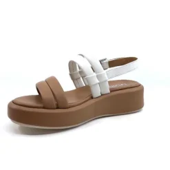 Ivoire0551 Ivoire 2056 Yara Cuir Marron & Blanc*Femme Plateformes