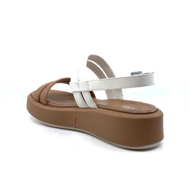 Ivoire0551 Ivoire 2056 Yara Cuir Marron & Blanc*Femme Plateformes