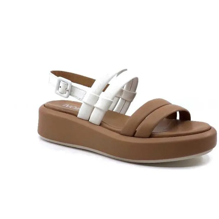 Ivoire0551 Ivoire 2056 Yara Cuir Marron & Blanc*Femme Plateformes