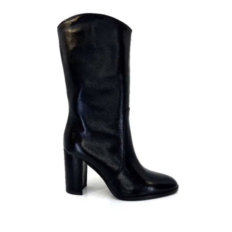 Ivoire0341a Ivoire Ar 144 Cuir Noir*Femme Mi-Bottes