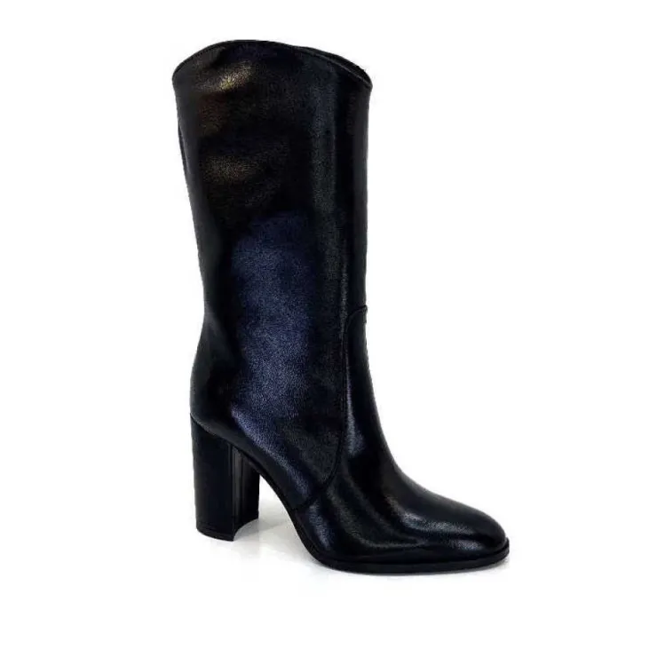 Ivoire0341a Ivoire Ar 144 Cuir Noir*Femme Mi-Bottes