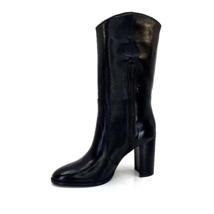 Ivoire0341a Ivoire Ar 144 Cuir Noir*Femme Mi-Bottes