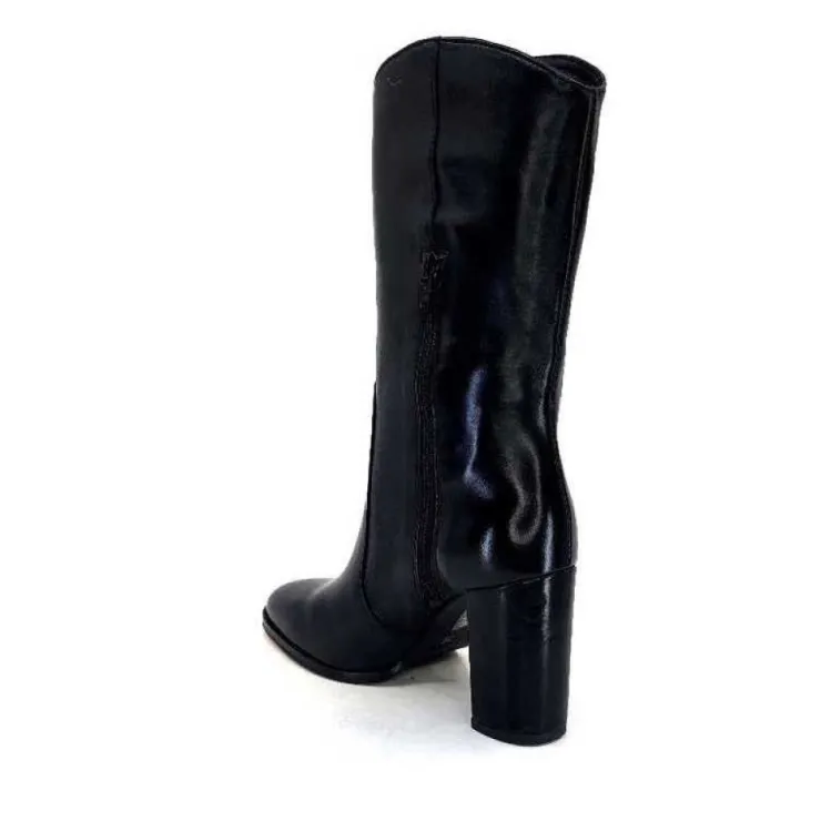 Ivoire0341a Ivoire Ar 144 Cuir Noir*Femme Mi-Bottes