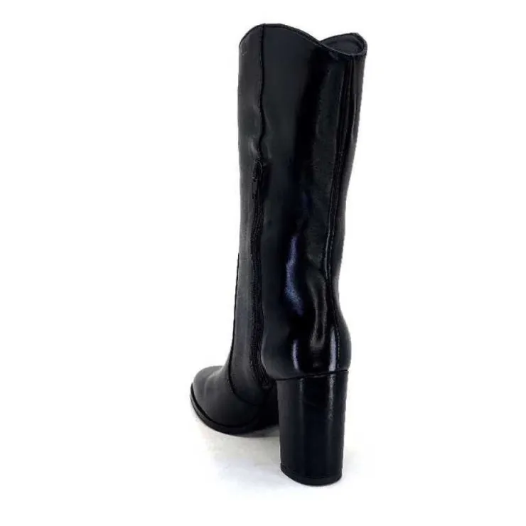 Ivoire0341a Ivoire Ar 144 Cuir Noir*Femme Mi-Bottes