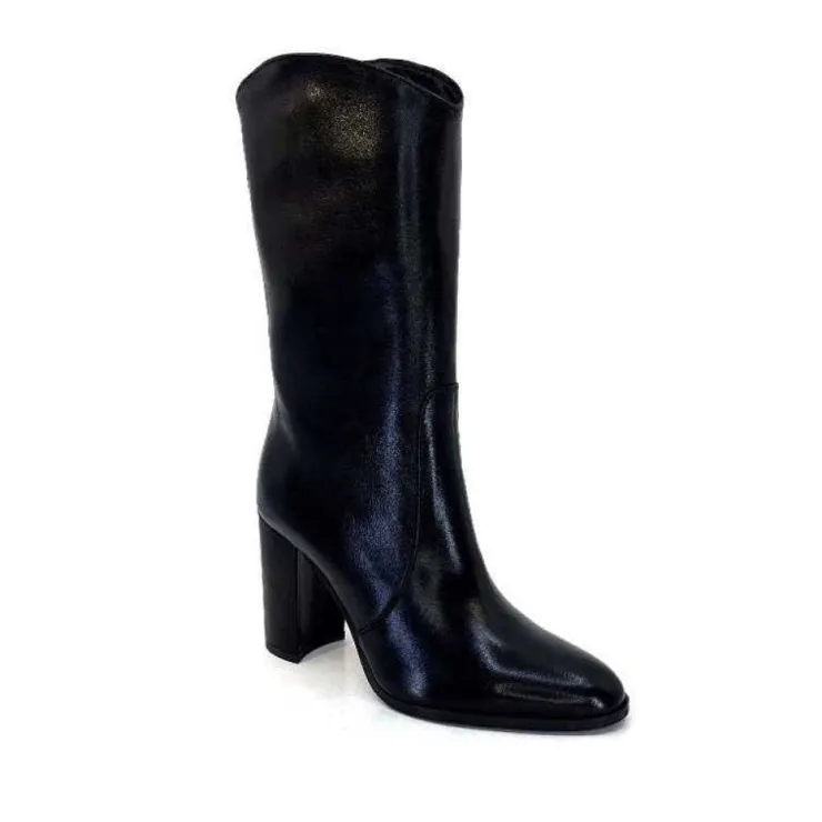 Ivoire0341a Ivoire Ar 144 Cuir Noir*Femme Mi-Bottes