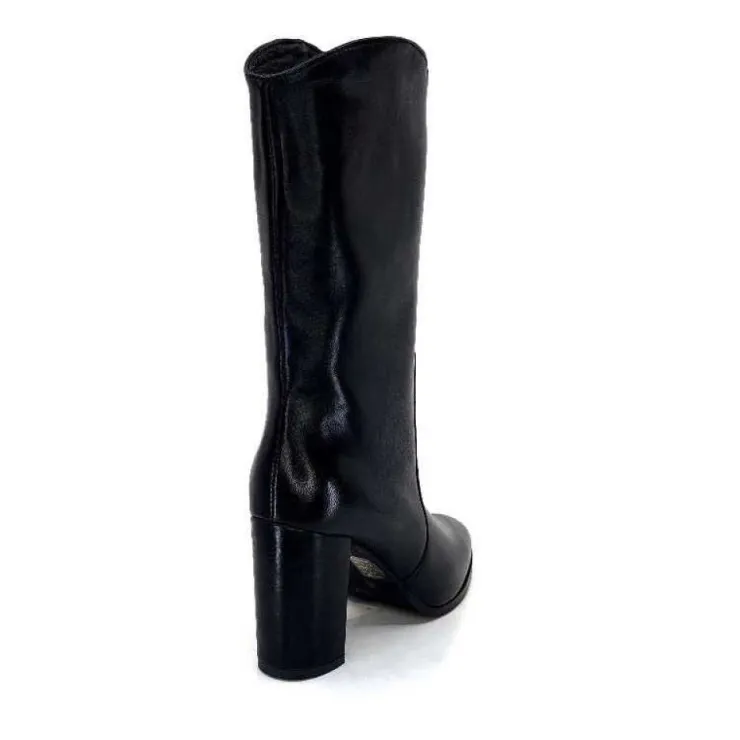Ivoire0341a Ivoire Ar 144 Cuir Noir*Femme Mi-Bottes