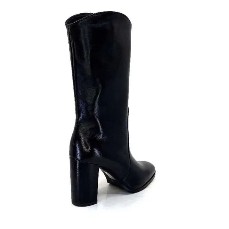Ivoire0341a Ivoire Ar 144 Cuir Noir*Femme Mi-Bottes