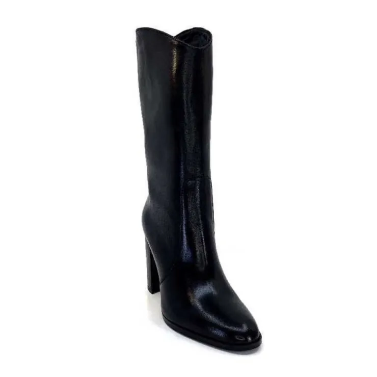 Ivoire0341a Ivoire Ar 144 Cuir Noir*Femme Mi-Bottes