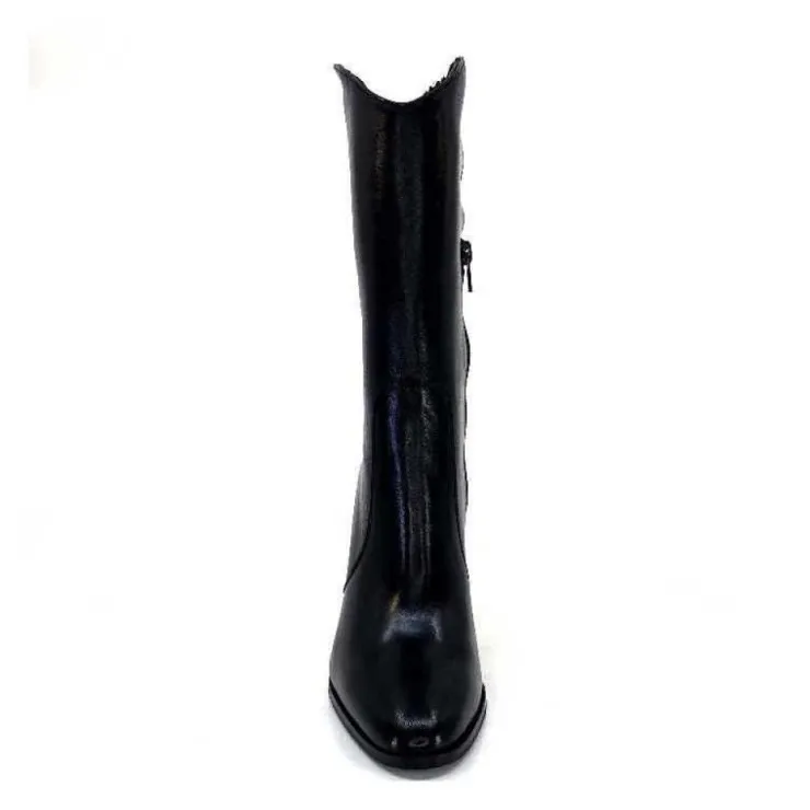 Ivoire0341a Ivoire Ar 144 Cuir Noir*Femme Mi-Bottes
